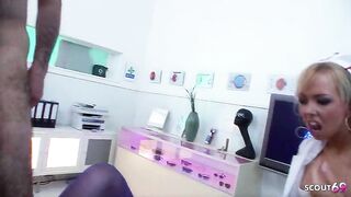 Hot Nurse and Doctor tempt Aged woman with Monster Titties to mad FFM three-some Bang at Hospital