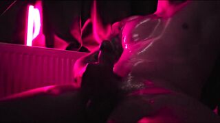 Real Lustful oiled chap wanking his hard penis, dreamming about u