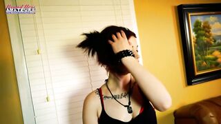 Slender Brunette hair Coed Marcie Tattoo Solo Toys Masturbation!