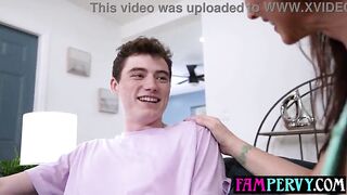 Large titties curvy step grandmother seduces and rides a large schlong teen