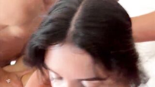 Team fuck - a gift for his wife - invited 2 of his allies to screw his concupiscent whore's throat and cunt