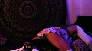 Sexy femboy looks to please herself with her jumping pillows