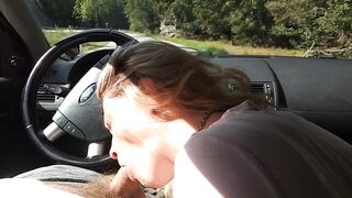 mother I'd like to fuck sucking knob on the parking by the public road. Public schlong sucking and spunk flow