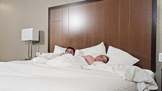 Blond Stepmom and Stepson Share Hotel Daybed