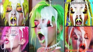 Gals with smutty make up and colored hair do giant facials