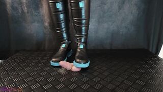 Miku Bootjob in Ebony and Blue High Boots - Ramrod Balls Crush Trample, Shoejob, Bootjob, CBT, Ballbusting, Trampling, Stomping