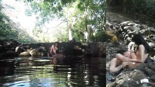 Valentines adventure got risky l Diving stripped and getting butt banged in the forest river