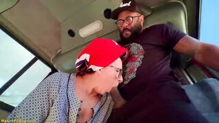 Corpulent grandma with headscarf and large natural bazookas picked up from street for her 1st interracial large ebony rod anal invasion in my bus