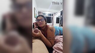 The redhead masturbates her spouse and tells him stories until that guy ejaculates in her throat.