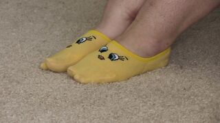 Foot fetish with bulky unshaved legs in socks and PAWG in pants