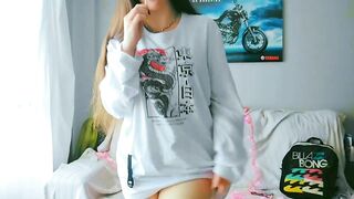Just a cute teenager wearing a large tshirt and cute socks. Home masturbation