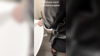 Blond beauty screwed loud in public washroom