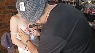 Sexy cute golden-haired gets tatoo next to her nipp