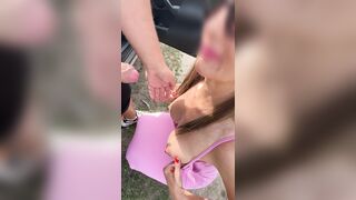 Secretary gets drilled hard by colleague in car after asking for a ride