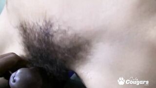 mother I'd like to fuck Fills Her Unshaved Twat With Ebony Weenie