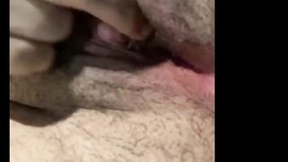 A short play with super moist FTM unshaved snatch with huge love button