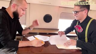 Jointly with my wife we've a spectacular fuckfest in my intimate plane with the stewardesses and the p