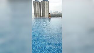 Public Pool Spit on Breasts with Ahegao Face