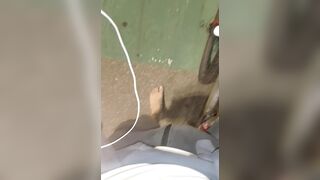 Pleasurable barefooting in the centre of main avenue on a hawt night (Hippie cyclist)