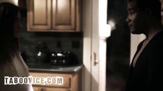 Pervy Ebony Stepdad Screws Stepson's Girlfriend in The Kitchen