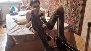 Cute sissy having sex with a screw machine