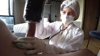 LATIN BABE NURSE milks my CUM example with Machine and his deepthroat