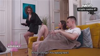 Step Mommy Catches Breasty Amber Bloom Jerks Step Bro on Daybed Spanks Her During Doggy