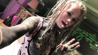 Goth Tattooed Honey Shows Off Her Booty Plug and Her Toys