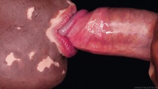 CLOSE UP: MOST EXCELLENT VITILIGO ORAL-JOB! Intensive DICK SUCKING from Unparalleled Hawt Cutie with CUM in THROAT! ASMR