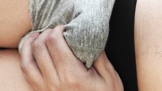 Lazily teasing myself and trickling a bit of pee