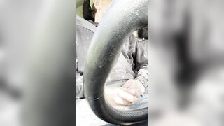 stroking in van at lunch