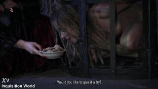 Fina is kept exposed in a cage and drools from her throat as that babe greedily eats food from the countess's hand (preview)