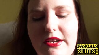 Cute big beautiful woman wench Mea Malone masturbates and sucks large wang. See how this big beautiful woman angel plays with her plump snatch during the time that sucking Pascals large dong.