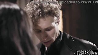 Slutty large schlong dude rails a tiny mother I'd like to fuck reporters bushy twat mid interview