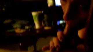 Charming Brunette hair sucks a hard weenie