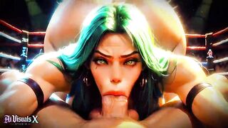 [4K] AI CG Animated - Green Hair Bimbo Doxy Gets Titfucked & Drilled Hard in Wrestling Ring - AI Visuals X