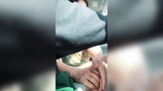 Brunette hair Car Tugjob and Cum In Throat
