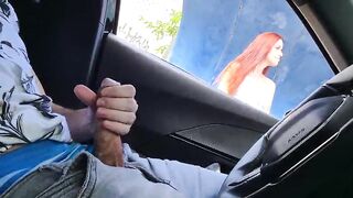 Risky masturbation for a hawt redhead at the bus stop!