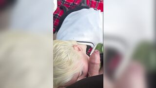 Oral-sex raw energy on outdoor picnic bench