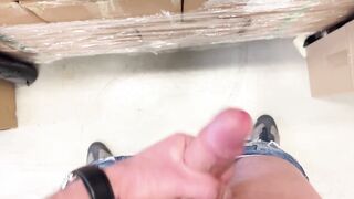 Wanking my dong and cum on the floor at work - risky tugjob - nearly get caught