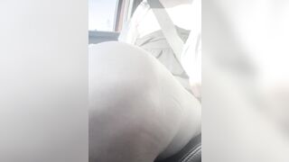 Giving herself an intensive car ride climax and playing with her melons