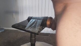 Banging Fleshlight standing up, oozing lube!