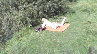 My wife hawt blond mother I'd like to fuck sunbathing on wild beach Random stud saw, wife sucked his weenie chap jizz flow on cheek Oral-job Stripped in public Oral Outdoors
