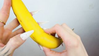 Lengthy White Nails Scratching And Destroying Banana Like Shlong