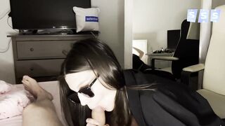 Cute 19yo brunette hair in mini petticoat and nylons likes footjob
