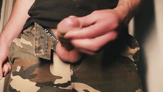 Masturbating my uncut jock in camo panties