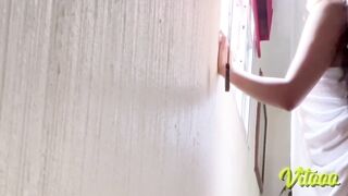 My ally takes a bathroom with me and ends up giving me her large booty - look how it moves