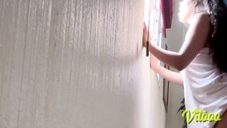The gal finishes her washroom and her girlfriend bangs her hard until this guy cums in her booty