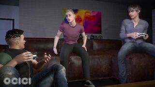 During the time that this guy's playing with his allies in the living room, this babe's giving one of his allies a oral-job - CG Comics - OCICI