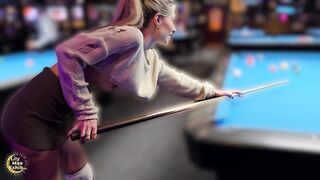 Nice-looking Large-titted Wife Boldly Flashing at the Pool Hall